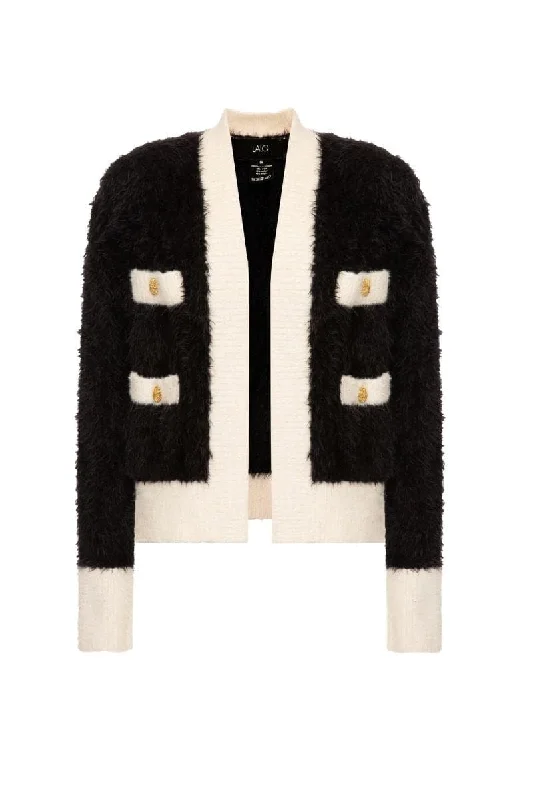 CLASSIC FLUFFY BLACK CARDIGAN Cable Knit Ribbed Knit Lace Knit