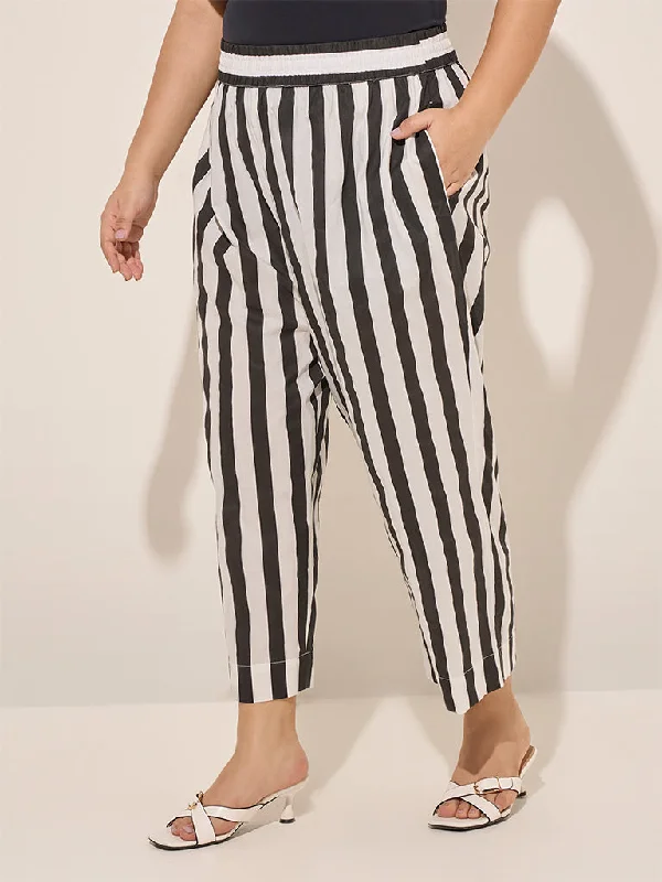 Diza Black Striped High-Rise Cotton Ethnic Pants Cozy Knit Pants