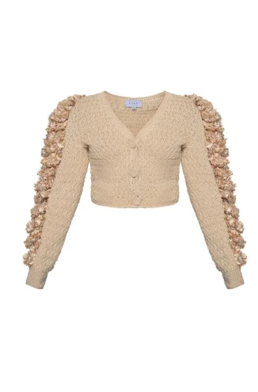 SANDY BEIGE HAND KNITTED CARDIGAN Tailored Straight A-Line