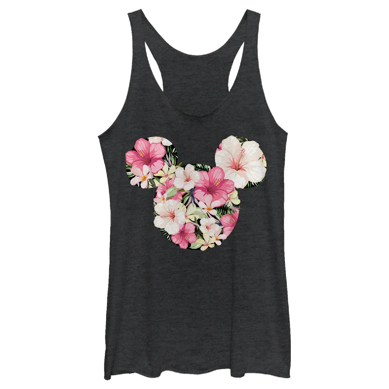 Women's Mickey & Friends Pink Floral Mickey Mouse Logo Racerback Tank Top fitted tank top