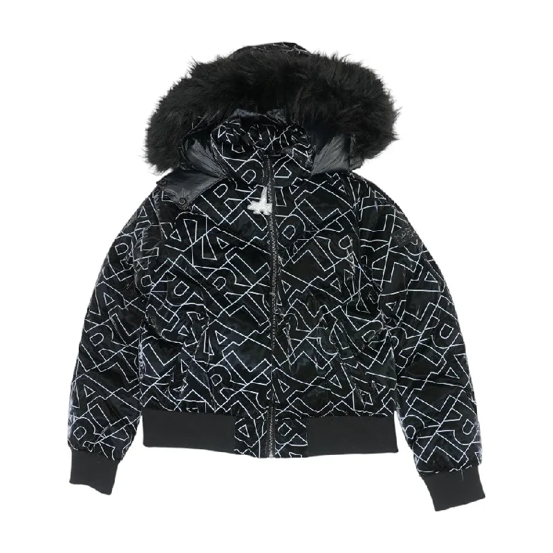 Black Geometric Puffer Jacket Tailored Jacket Straight Jacket A-Line Jacket