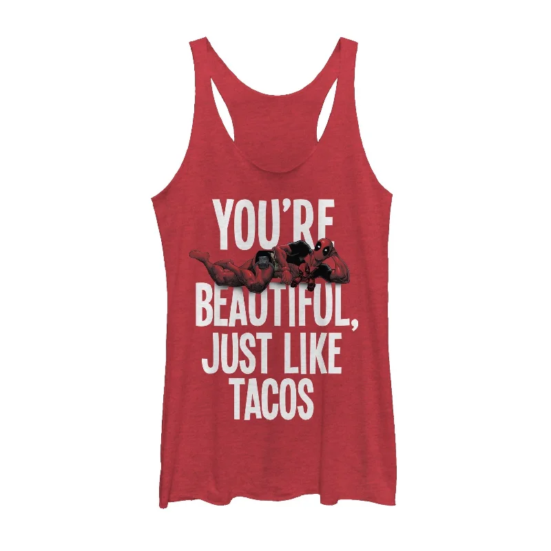 Women's Marvel Deadpool Beautiful Just like Tacos Racerback Tank Top chic tank top