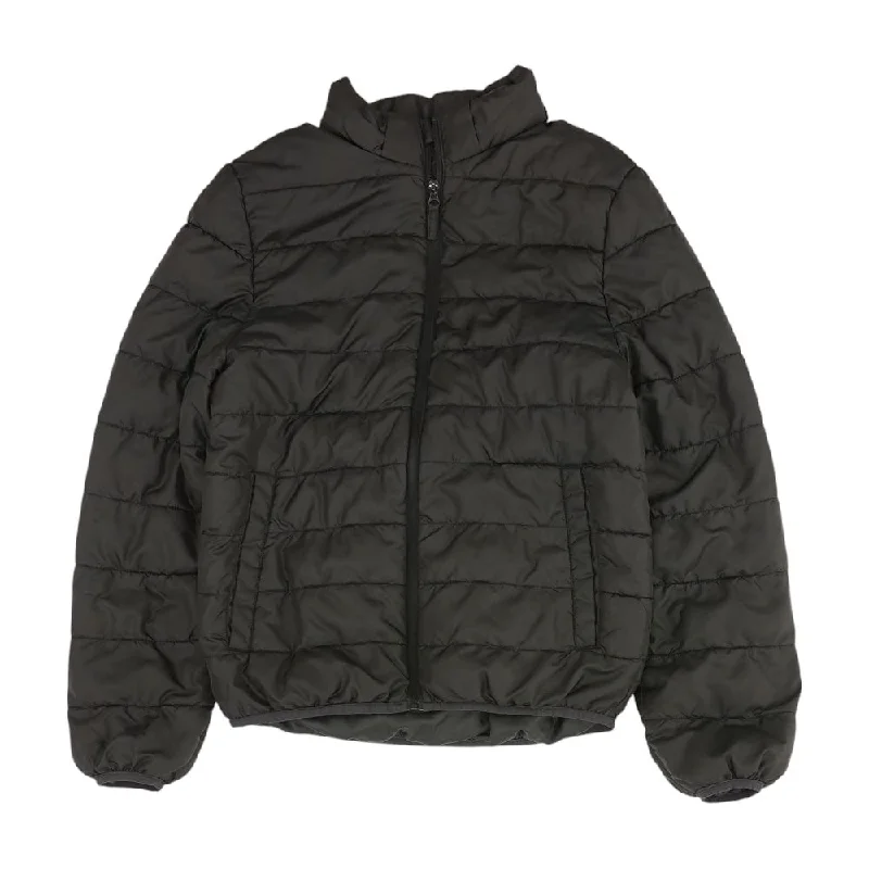 Black Solid Puffer Jacket Fleece Jacket Down Jacket Parka