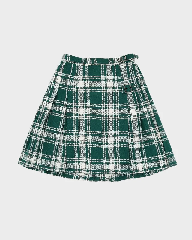Vintage 70s Green Checkered Mini Skirt - S lace skirt elegant