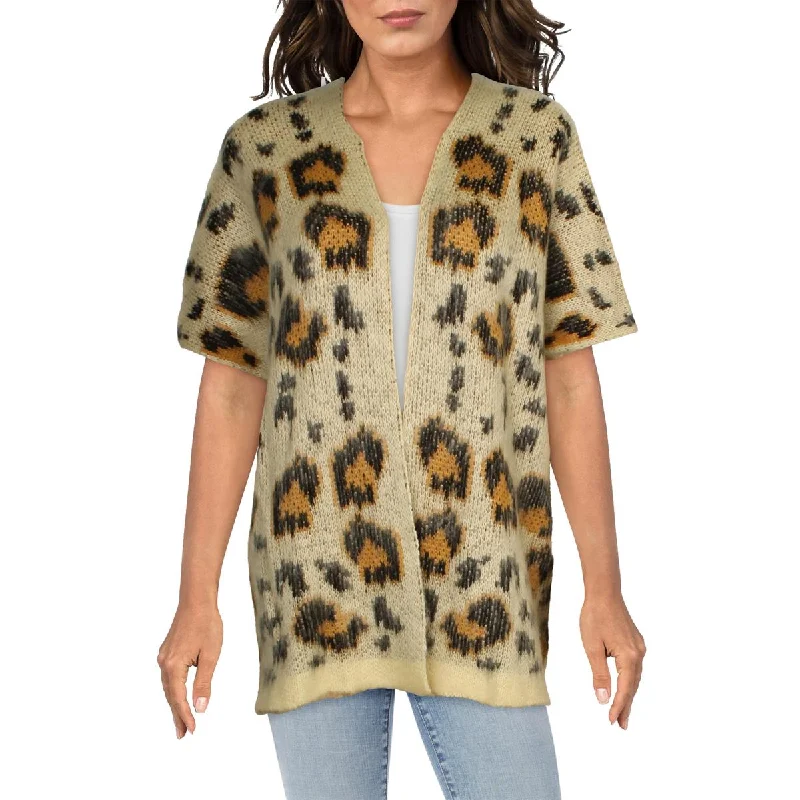 Sole Society Womens Animal Print Open Front Cardigan Sweater Patchwork Embroidered Appliqued