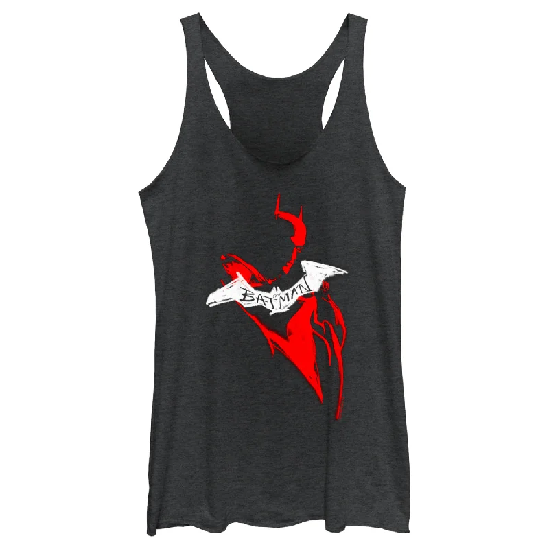 Women's The Batman Artistic Red & White Graffiti Racerback Tank Top bold tank top