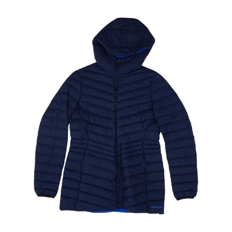 Navy Solid Puffer Jacket Hooded Jacket Caped Jacket Shawl Collar Jacket