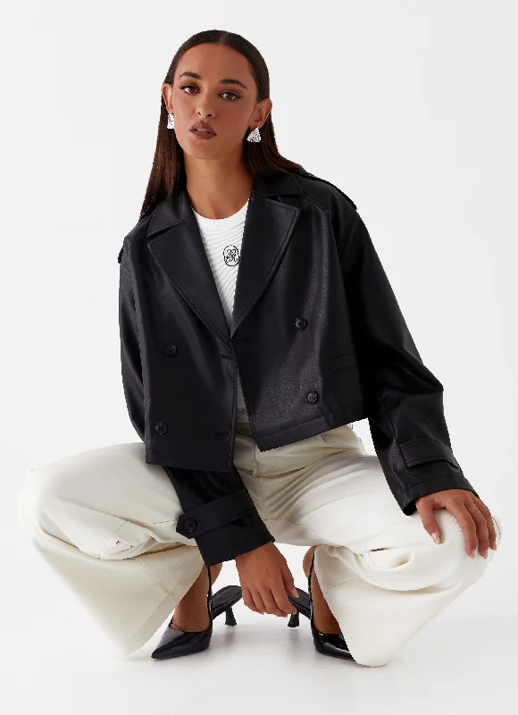 Bryson Cropped Jacket - Black Tiered Jacket Buttoned Jacket Zippered Jacket