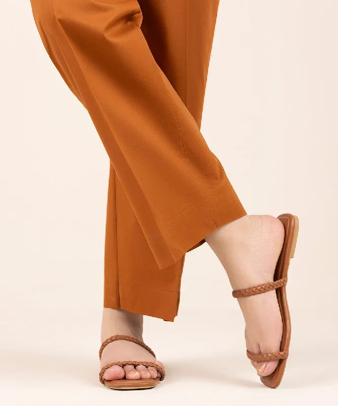 Solid Cambric Straight Pants Stylish Paperbag Waist Pants