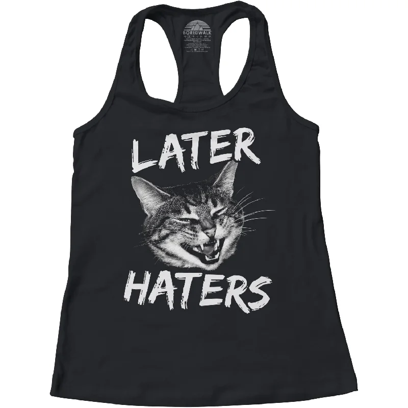 Women's Later Haters Funny Cat Racerback Tank Top coral tank top