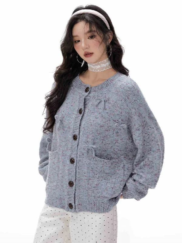 Loose Bow Color Loop Velvet Knitted Cardigan IMO0060 Thin Thick Dense