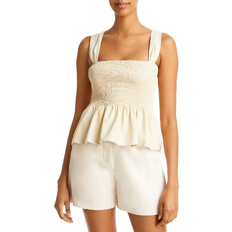 Lucy Paris Womens August Faux Leather Smocked Tank Top fashionable tank top