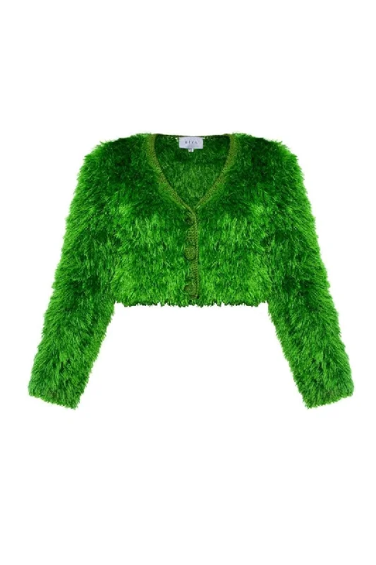 POP GREEN FLUFFY CARDIGAN Toggled Drawstring Belted
