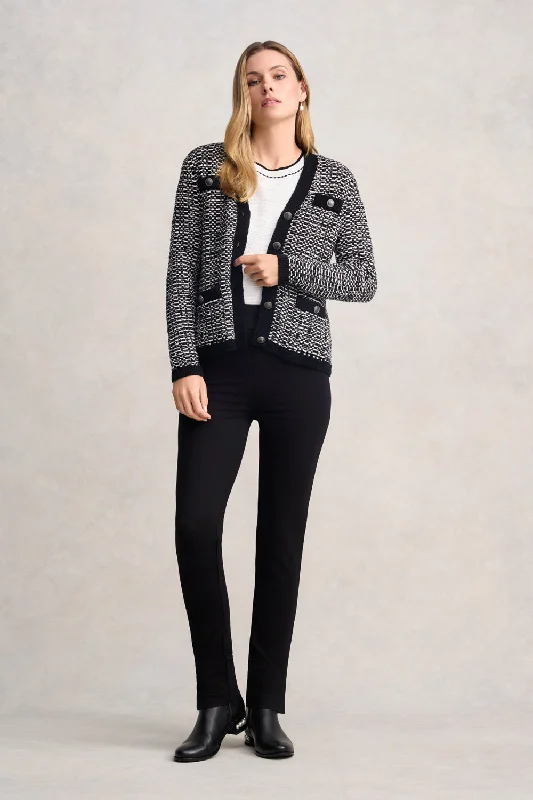 Tape Yarn Cardigan - Black Multi Herringbone Houndstooth Plaid