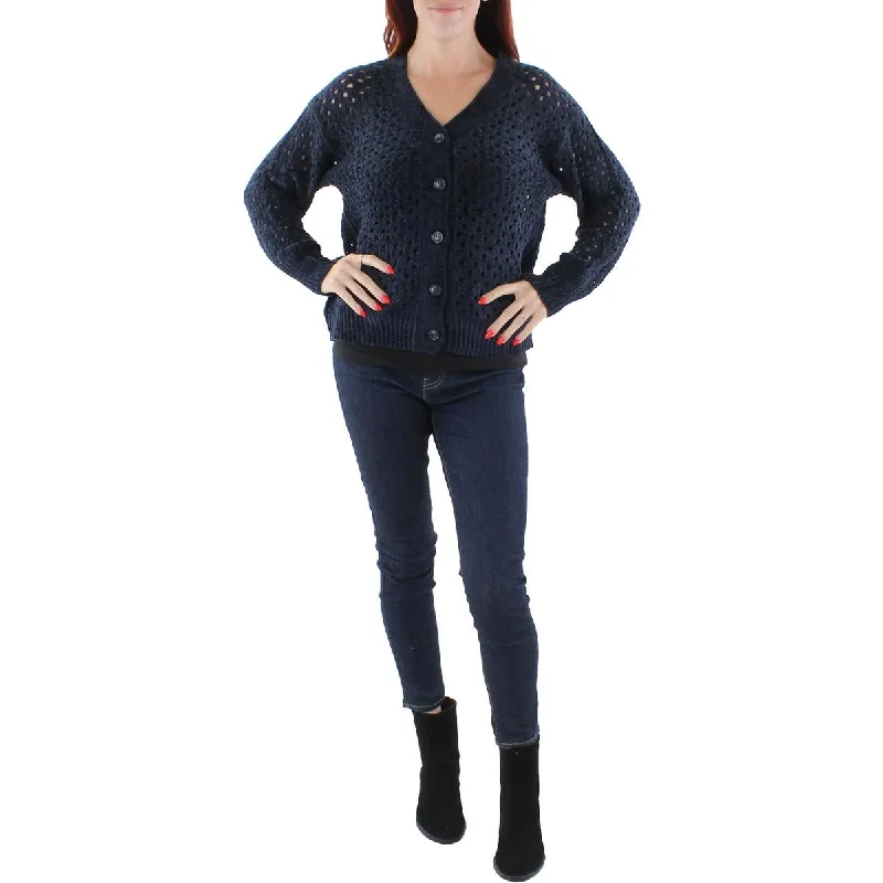 BCBGMAXAZRIA Women's Open Knit Long Sleeve Cardigan Sweater Denim Fabric Leather Fabric Suede Fabric