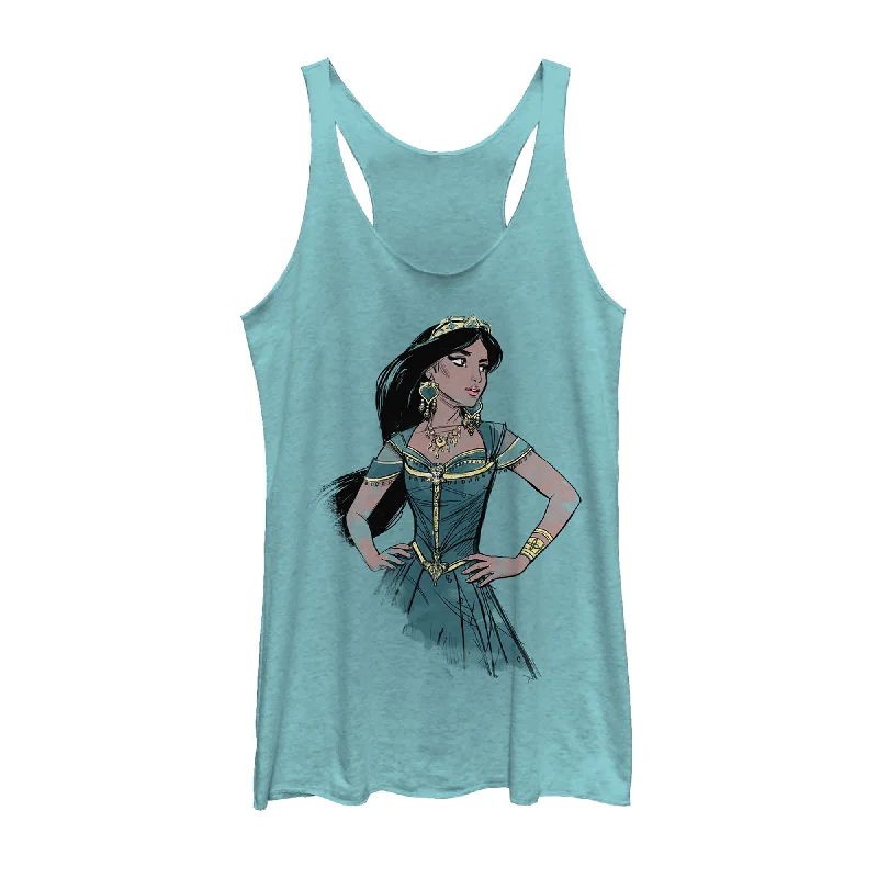 Women's Aladdin Jasmine Sketch Profile Racerback Tank Top soft tank top