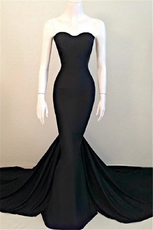 Sweetheart Black Trumpet New Arrival Evening Dresses Hottest Elegant Court Train Party Dresses Square Neckline Feminine