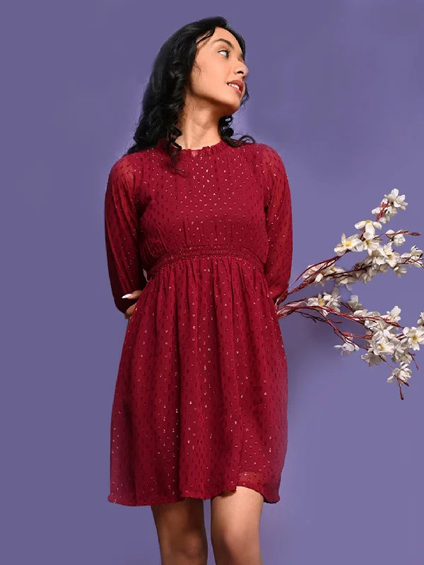 Long Balloon Sleeves Smoking Neck Fit n Flare Party Dress Tunics Luxurious premium