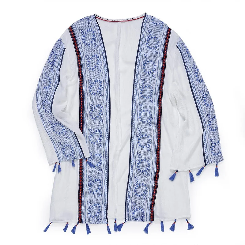 Wrangler Blue & White Tassel Cardigan Fitted Loose Oversized