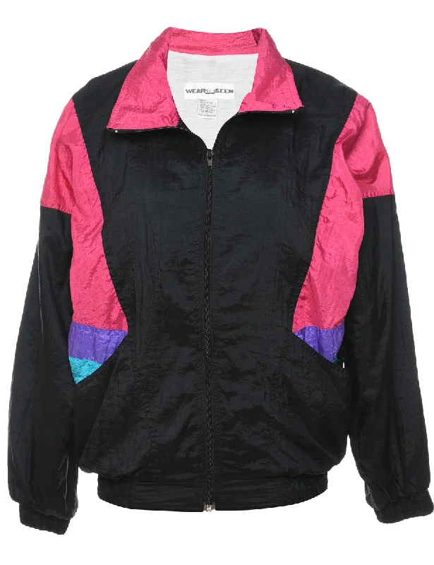 Black. Pink & Blue 1990s Nylon Jacket - S Welt Pockets Slit Pockets Flap Pockets