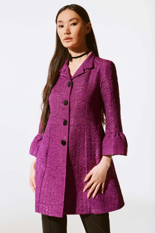 Joseph Ribkoff Textured 3/4 Bell Sleeve Coat Jacket 243738 A-Line Jacket Boat Neck Shawl Collar