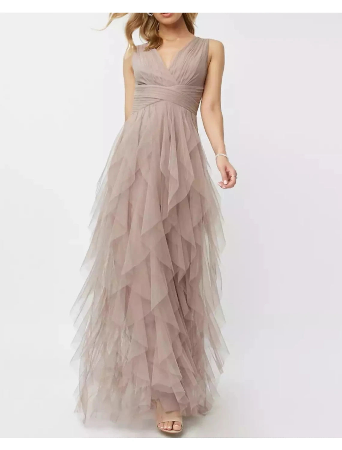 A-Line Party Dress Spring Prom Formal Evening Dress V Neck Sleeveless Floor Length Polyester with Draping Tier Tunics Denim casual