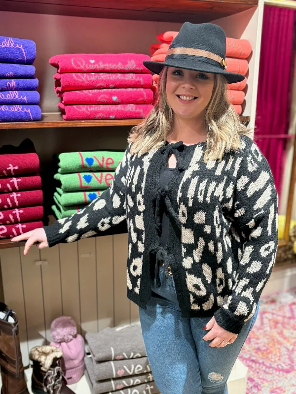 Nola Wool Blend Cardigan - Black, Leopard Velvet Chenille Corduroy