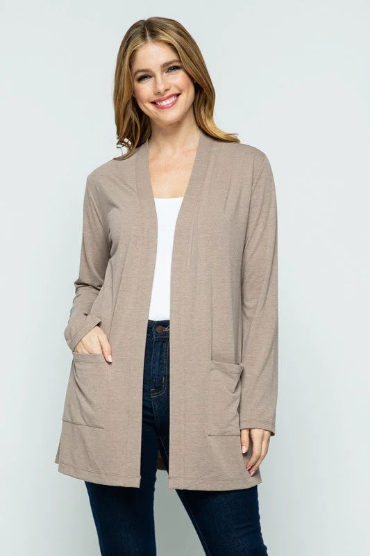 Pocket Open Cardigan Zippered Front Buttoned Front Snap Front