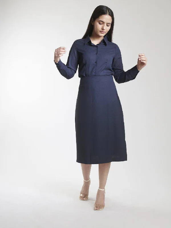 Poly Moss A line Skirt Suit - Navy Blue leather skirt durable