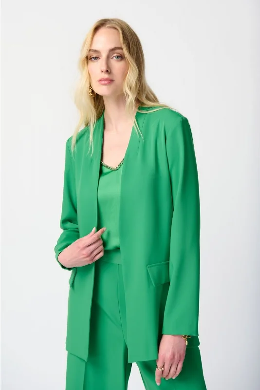Joseph Ribkoff Island Green Open Front Long Sleeve Blazer Jacket 241148 Quilted Jacket Puffer Jacket Insulated Jacket
