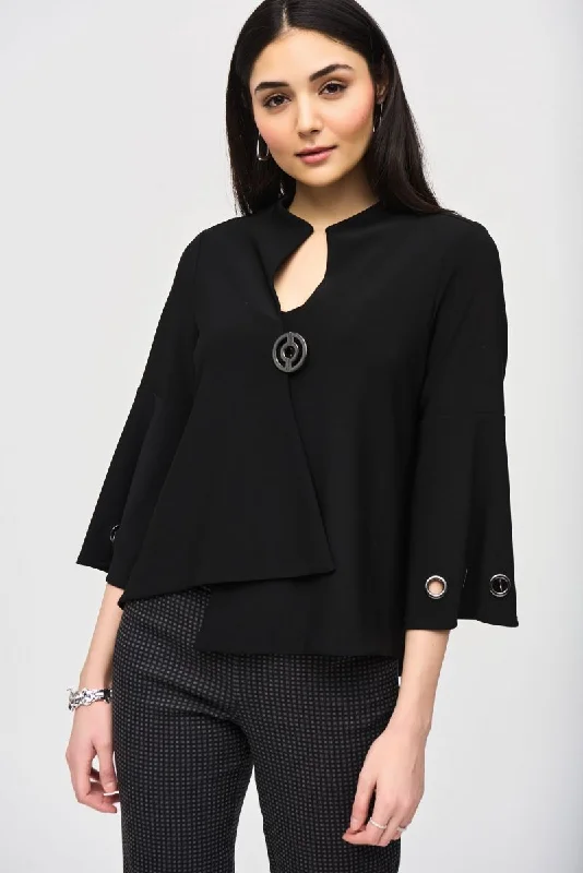 Joseph Ribkoff Grommet Detail 3/4 Sleeve Asymmetric Swing Jacket 243289 Tailored Jacket Straight Jacket A-Line Jacket