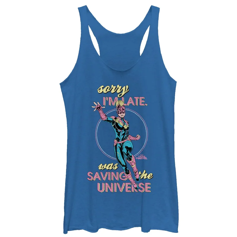 Women's Marvel Captain Marvel Sorry Saving Universe Racerback Tank Top floral tank top