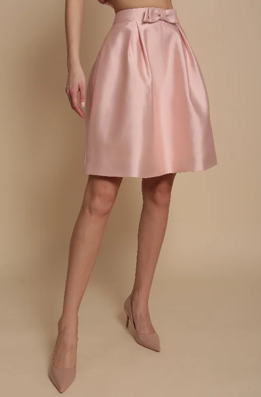 'Sophia' Silk and Wool Skirt with Bow in Rosa cashmere skirt rich