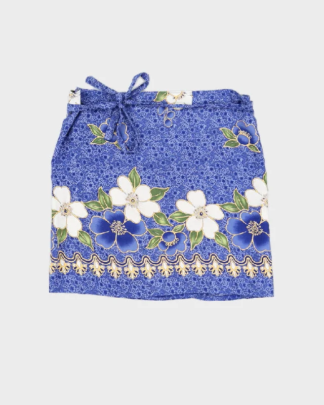 Y2K 00s Blue Hawaiian Wrap Mini Skirt - O/S cotton skirt soft