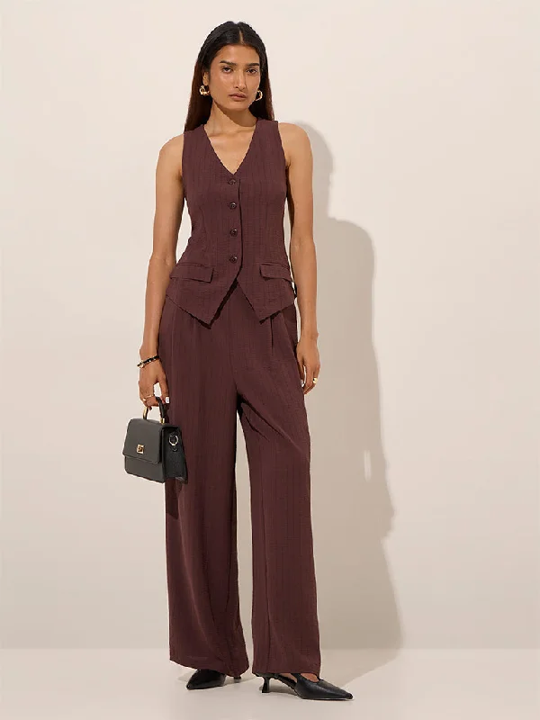 Wardrobe Brown Striped High-Rise Pants Soft Stretch Pants
