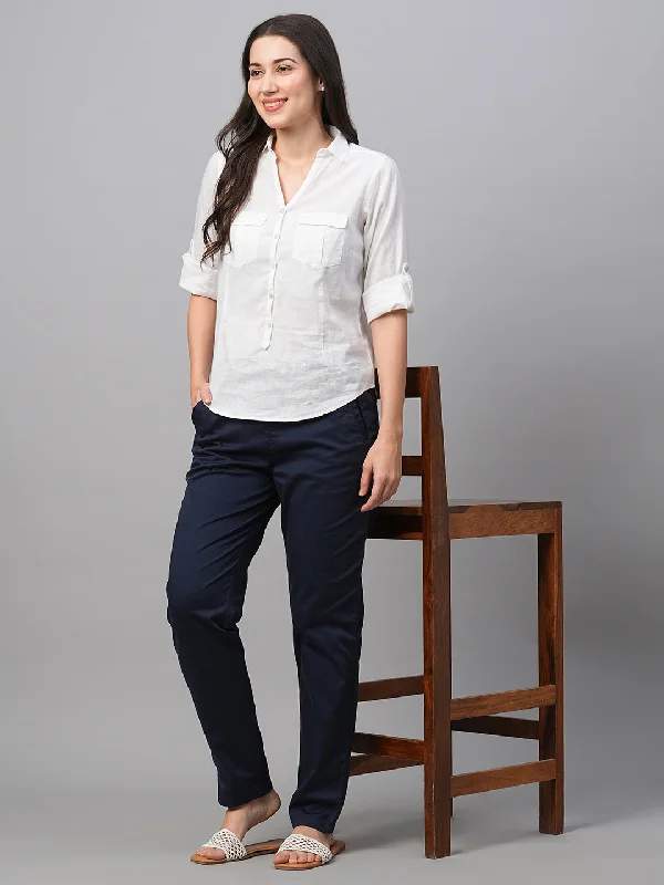 Women's Navy Cotton Lycra Regular Fit Pant High-Waist Jogger Pants