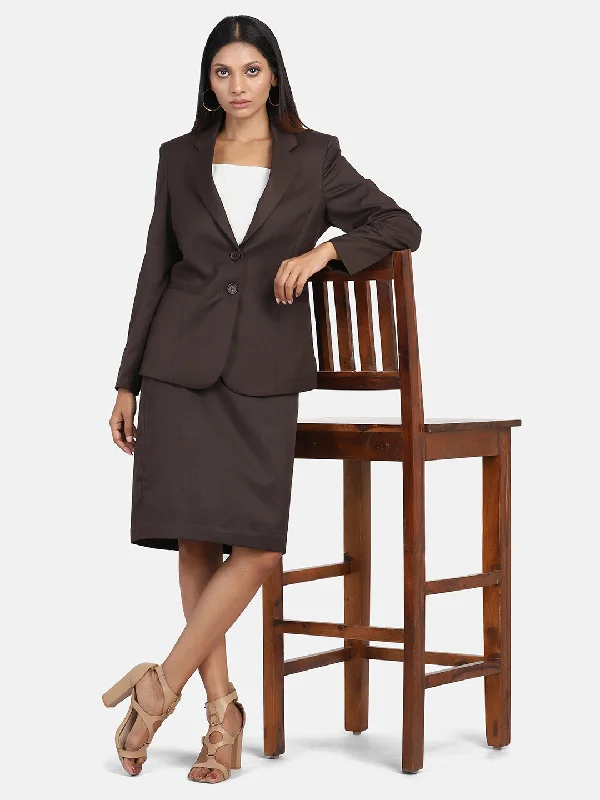Poly Cotton Skirt Suit - Chocolate Brown silk skirt lustrous