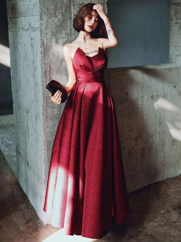 Evening Dress A-Line Strapless Satin Fabric Floor-Length Pleated Social Party Dresses Tunics Canvas sturdy