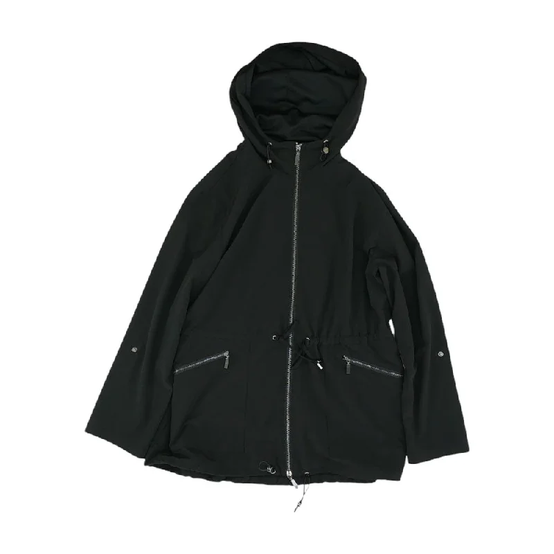 Black Solid Lightweight Jacket Front Pockets Side Pockets Patch Pockets