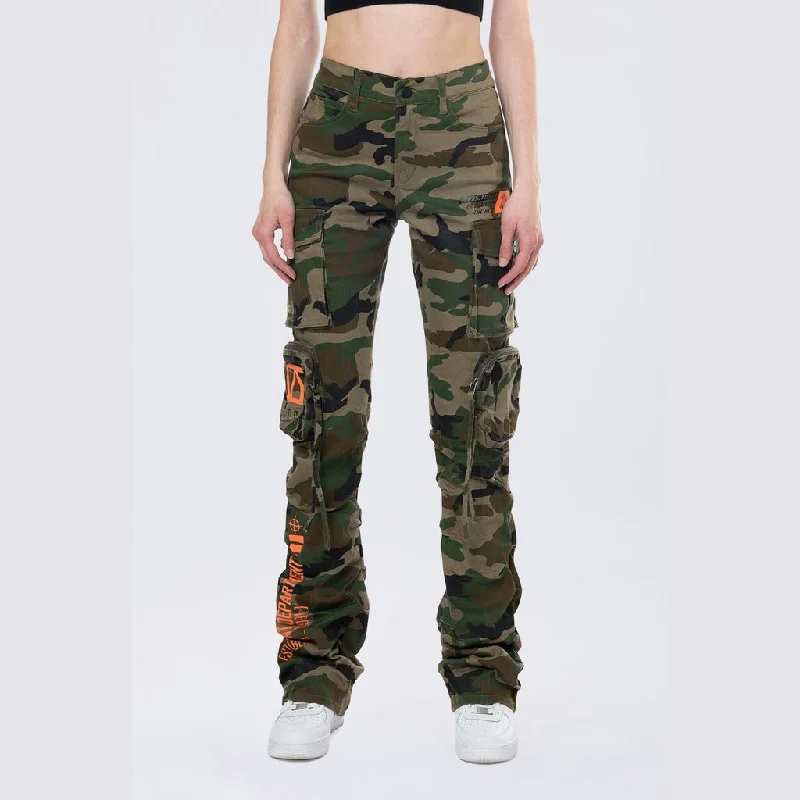 High Rise Stacked Utility Twill Pants - Wood Camo Soft Sweatpants Style