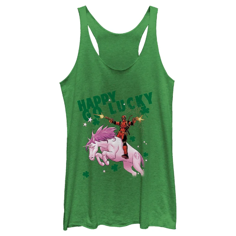 Women's Marvel St. Patrick's Day Happy Go Lucky Deadpool Racerback Tank Top casual tank top