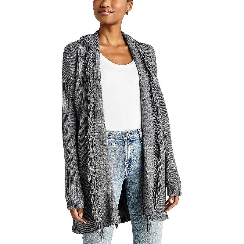 Splendid Womens Cora Fringe Ribbed Knit Cardigan Sweater Hooded Cardigan Collared Cardigan Shawl Collar