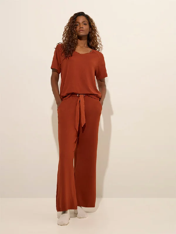 Wunderlove Dusty Orange Supersoft High-Rise Lounge Pants Trendy Printed Leggings