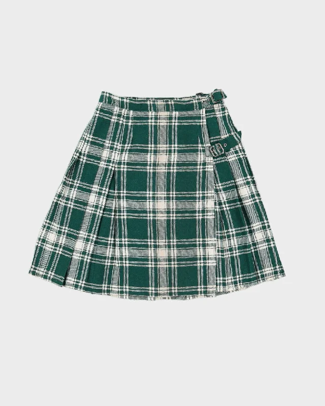 Vintage 70s Green Checkered Mini Skirt - XS leather skirt bold