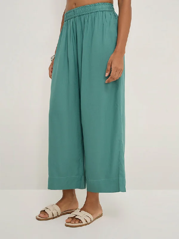 Utsa Teal Solid Ethnic Pants Comfortable Denim Leggings