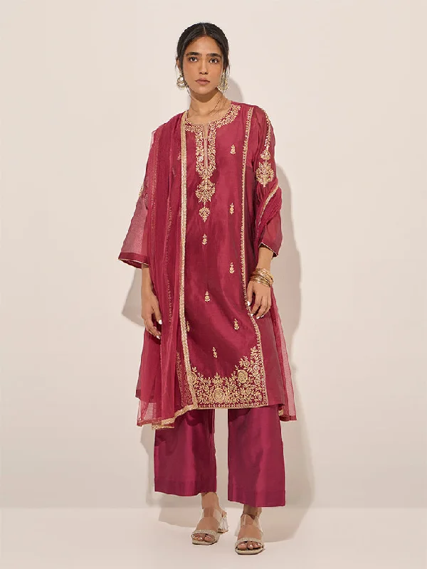 Vark Dark Pink A-Line Kurta, Inner, Pants and Dupatta Set Cozy Lounge Pants