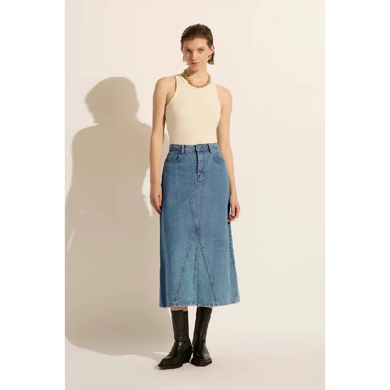 Outland Denim Ruby Maxi Skirt - Heritage zip skirt side