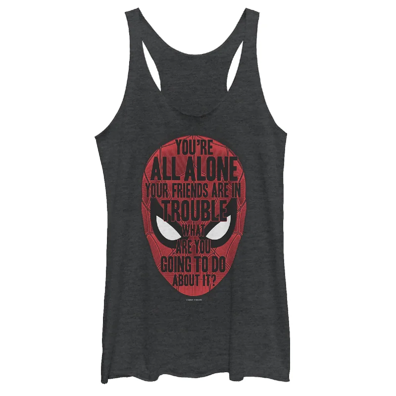 Women's Marvel Spider-Man: Far From Home Alone Quote Racerback Tank Top gold tank top
