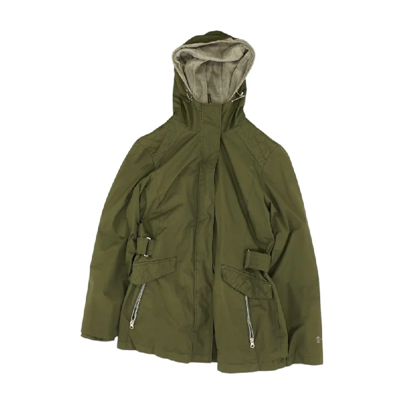 Green Solid Lightweight Jacket Notch Collar Peter Pan Collar Cowl Neck