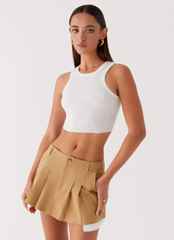 Tegan Cargo Mini Skirt - Tan ribbed skirt waist